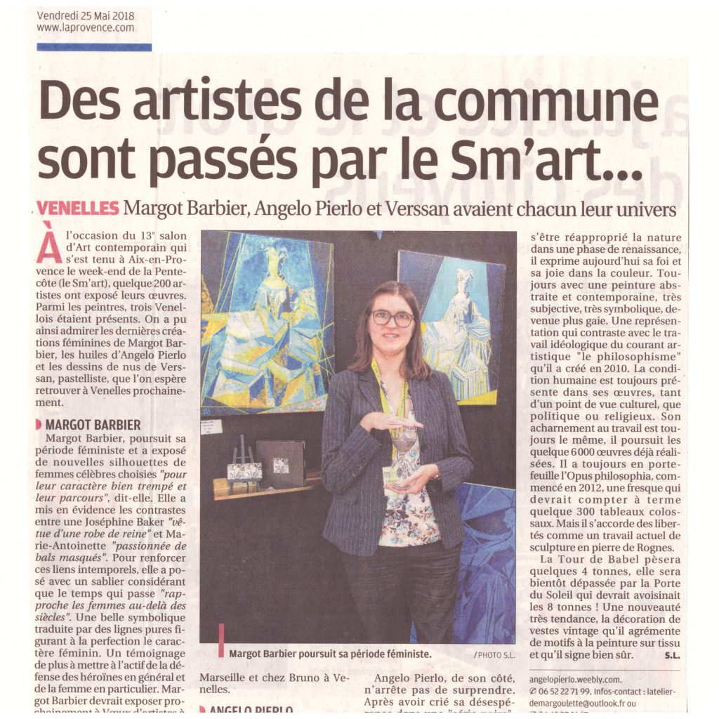Presse "Des artistes de la commune (Venelles) sont passés par le SM'ART..." - La Provence le 25 Mai 2018