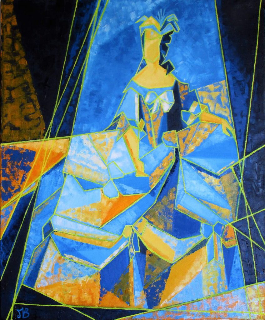 Suite royale peinture à l'huile Marie-Antoinette jaune et bleu